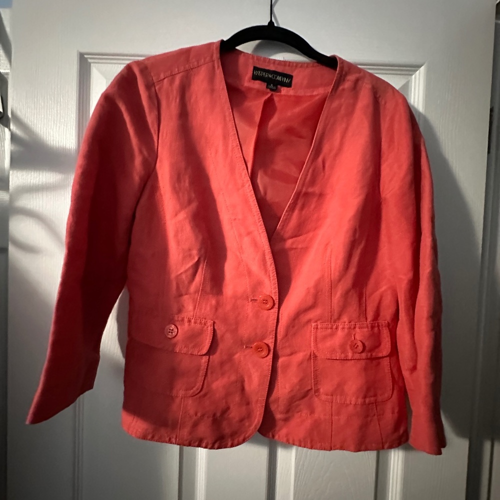 Kasper & Company Coral Cropped Blazer Jacket Size 6 Linen Blend